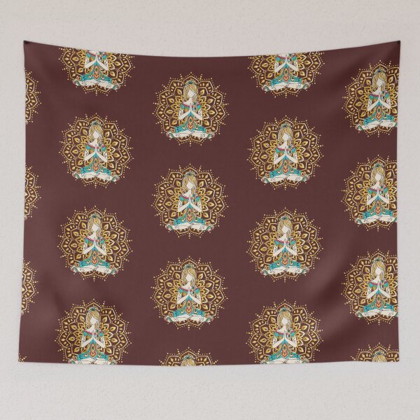 Item preview, Meditation Girl with gold mandala. Goddess in Lotus Pose designed and sold by anvino.
