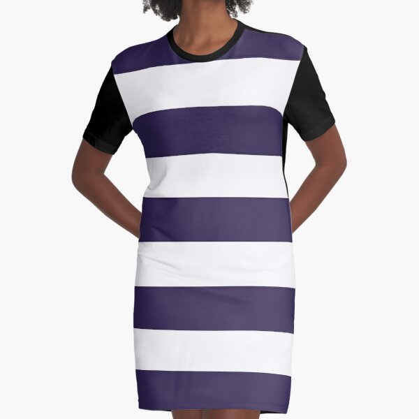 Medium NAVY BLUE and WHITE Horizontal STRIPES Graphic T-Shirt Dress