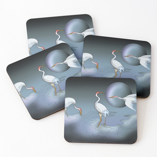 Item preview, Japanese cranes in a moonlit stream designed and sold by CuisineCat.