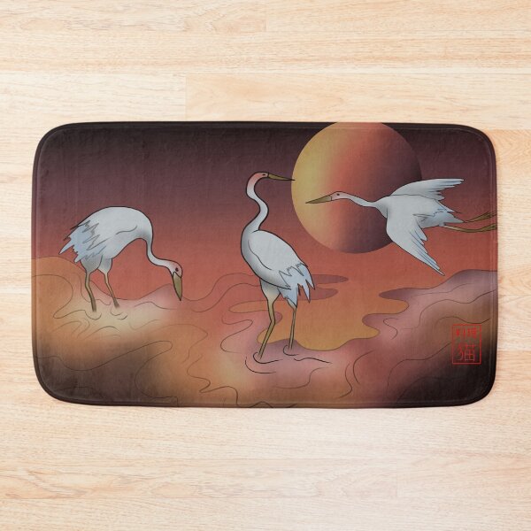 Item preview, Japanese cranes in a stream at sunset designed and sold by CuisineCat.