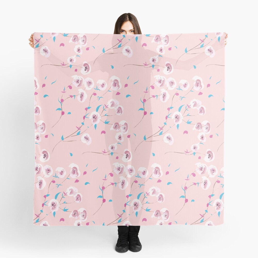 Floral Watercolor Cherry Blossom Pattern Scarf
