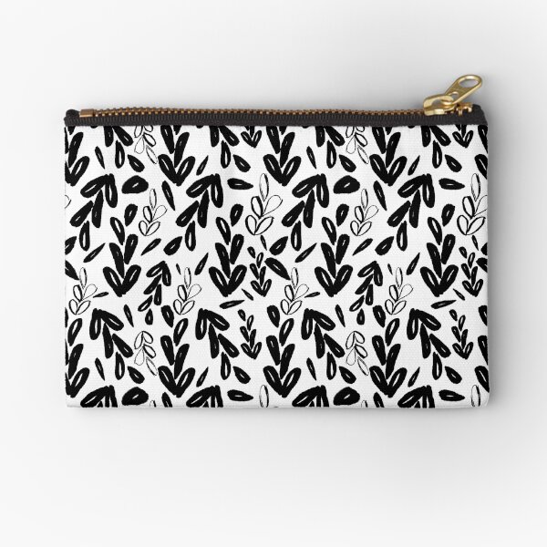 Loose Leaves Black and White Zipper Pouch