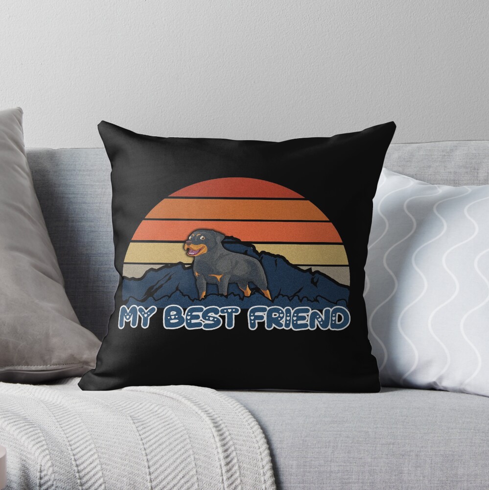 My Best Friend Rottweiler - Rottweiler Dog Sunset Mountain Grainy Artsy Design Throw Pillow