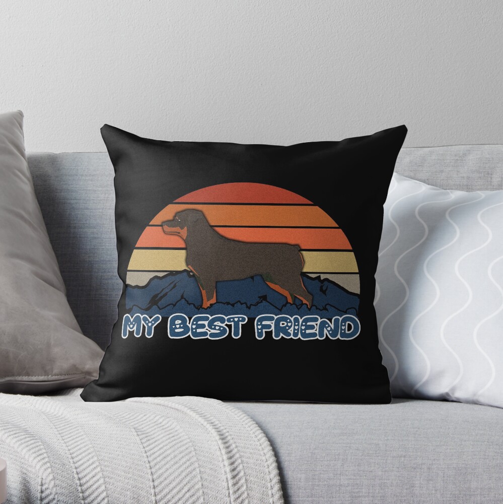 My Best Friend Rottweiler - Rottweiler Dog Sunset Mountain Grainy Artsy Design Throw Pillow