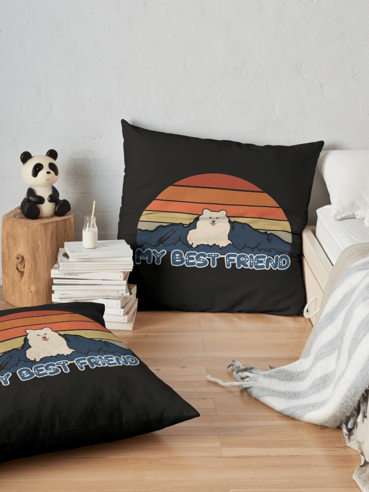 Alternate view of My Best Friend Samoyed - Samoyed Dog Sunset Mountain Grainy Artsy Design Floor Pillow