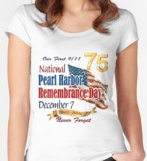 Pearl Harbor Day 75th Anniversary Logo Women's Fitted Scoop T-Shirt