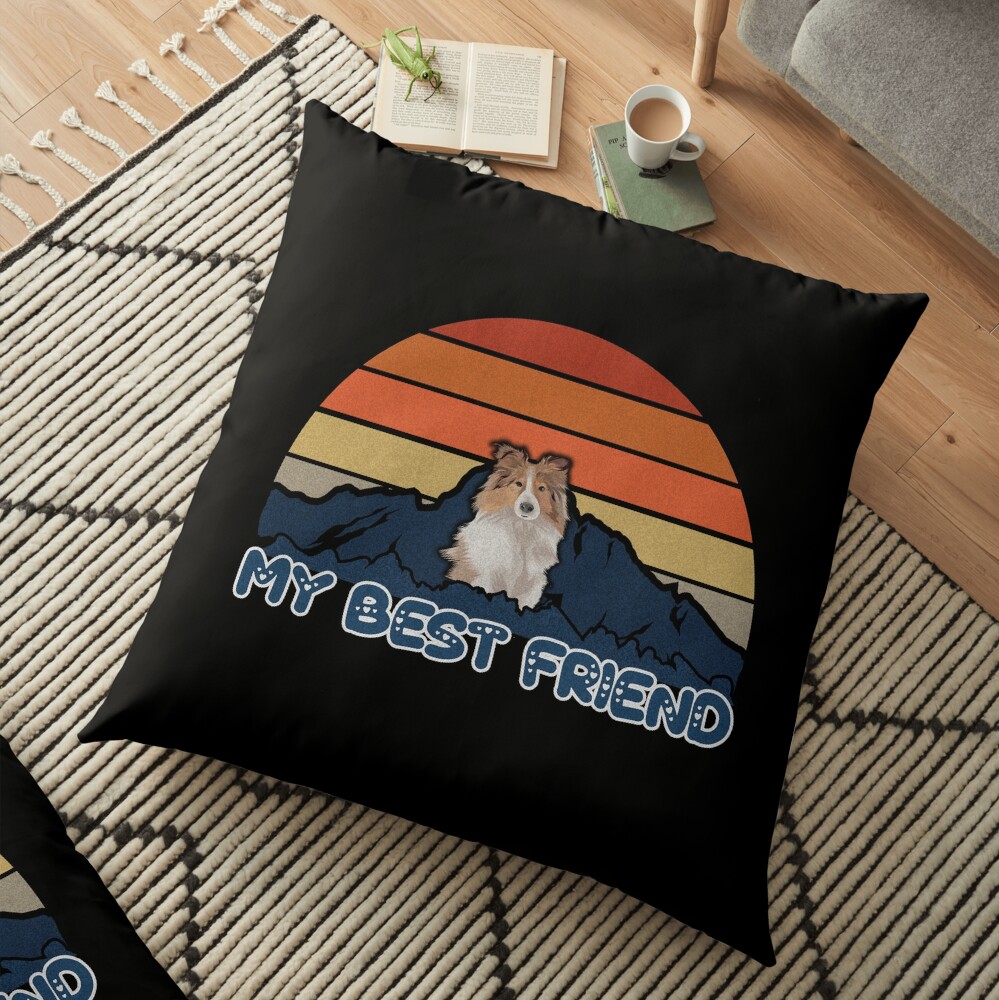 My Best Friend Shetland Sheepdog - Shetland Sheepdog Dog Sunset Mountain Grainy Artsy Design Floor Pillow