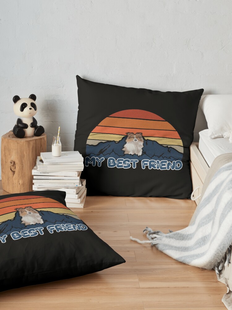 Alternate view of My Best Friend Shetland Sheepdog - Shetland Sheepdog Dog Sunset Mountain Grainy Artsy Design Floor Pillow