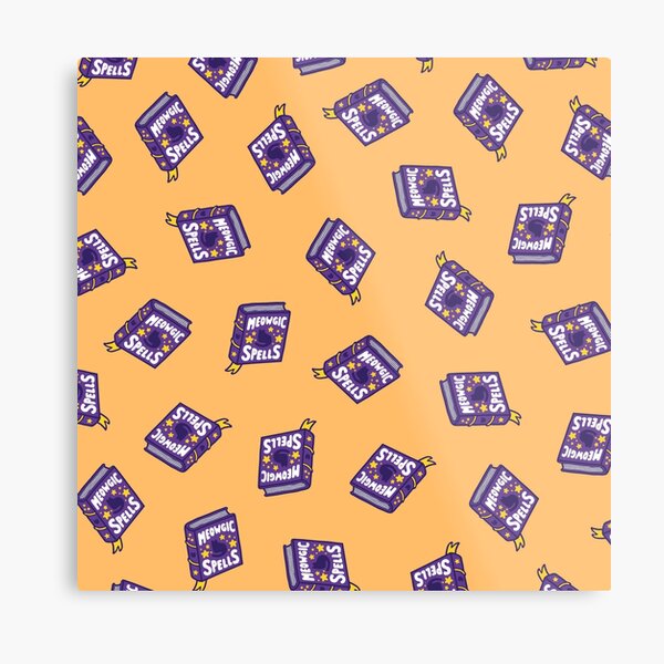 Meowgic Spells Book on Orange Metal Print