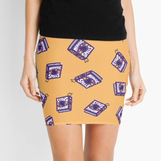 Meowgic Spells Book on Orange Mini Skirt