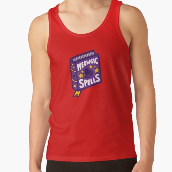 Meowgic Spells Book on Orange Tank Top