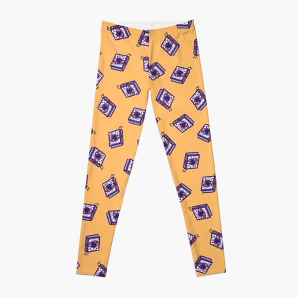 Meowgic Spells Book on Orange Leggings