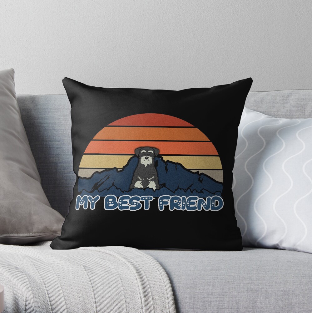 My Best Friend Standard Schnauzer - Standard Schnauzer Dog Sunset Mountain Grainy Artsy Design Throw Pillow