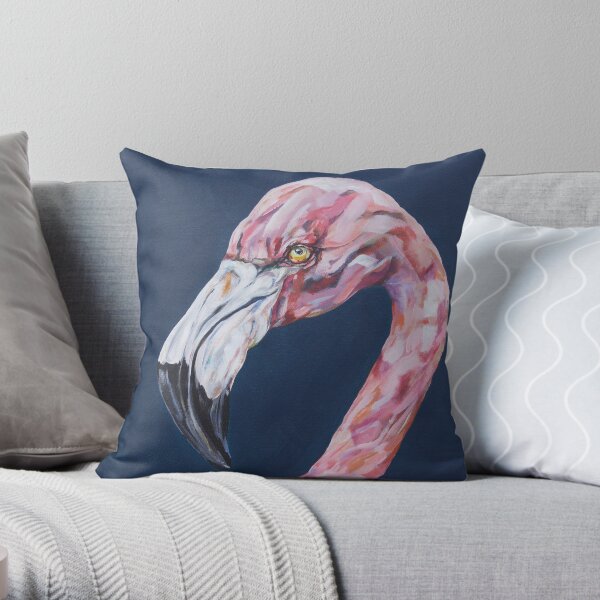 Pinky. Popular flamingo art by Sam Fenner Throw Pillow