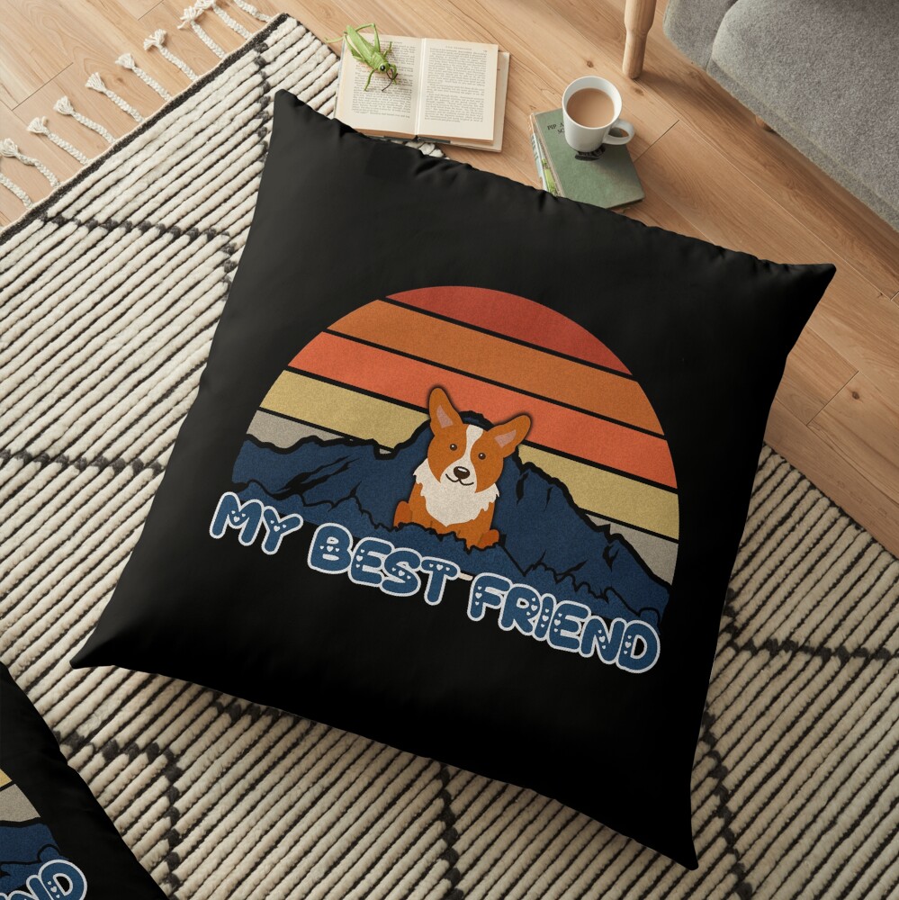 My Best Friend Welsh Corgi Cardigan - Welsh Corgi Cardigan Dog Sunset Mountain Grainy Artsy Design Floor Pillow