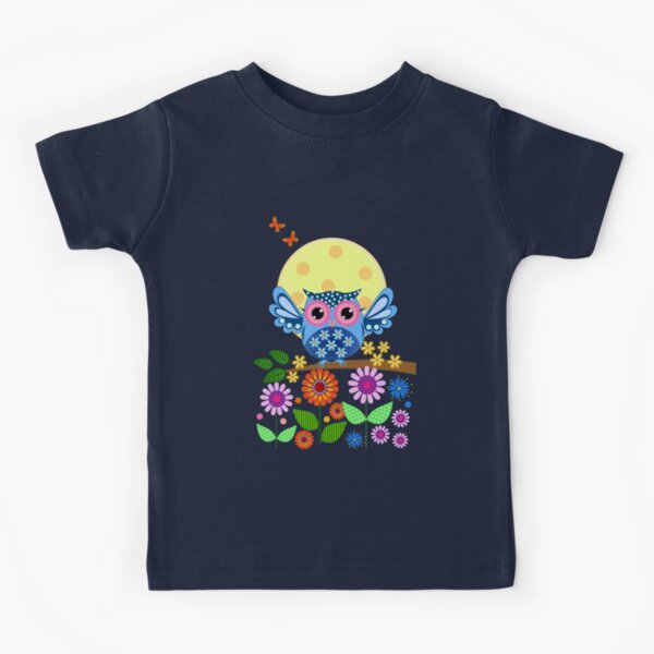 Decorative spring owl and flowers Kids T-Shirt