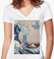 Mudkip Wave Women's Fitted V-Neck T-Shirt