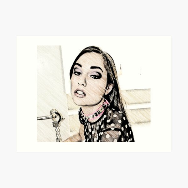 Sasha Grey drawing handcuffs Art Print