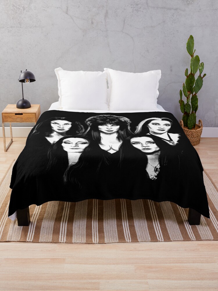Thumbnail 1 of 6, Throw Blanket, Goth Queens - Elvira, Vampira, Lily, Morticia designed and sold by otracreativa.