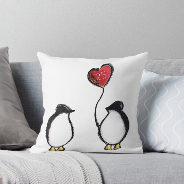 Item preview, Silver 25th wedding anniversary penguin with red heart balloon designed and sold by thesummerhouse.