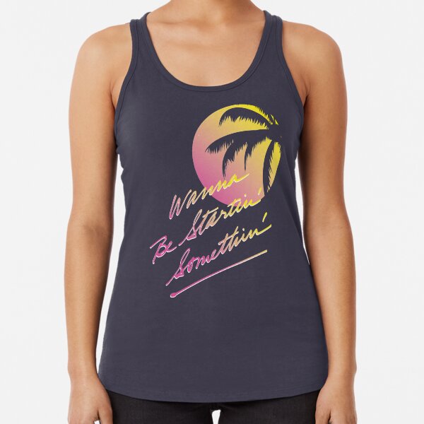 WANNA BE STARTIN' SOMETHIN' tropical sunset palm tree (Michael Jackson) Racerback Tank Top