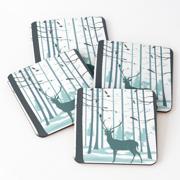 Item preview, blue grey forest winter pine tree woodland deer silhouette designed and sold by IamTrending.