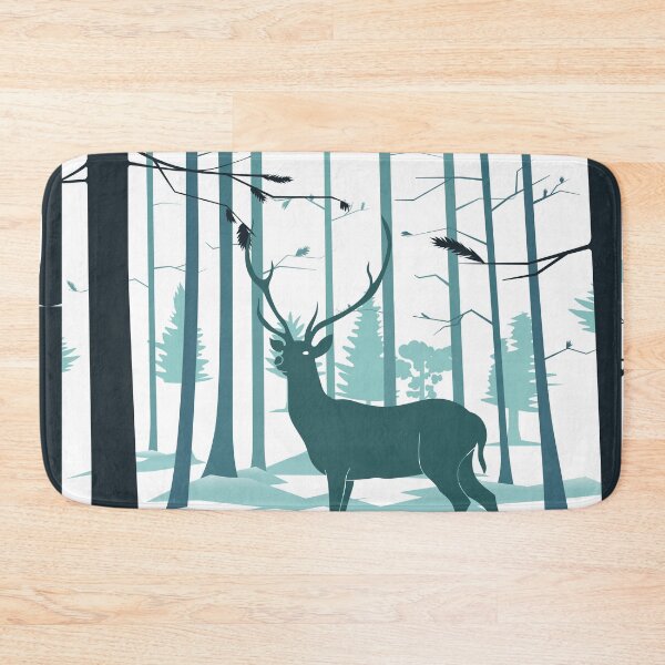 Item preview, blue grey forest winter pine tree woodland deer silhouette designed and sold by IamTrending.