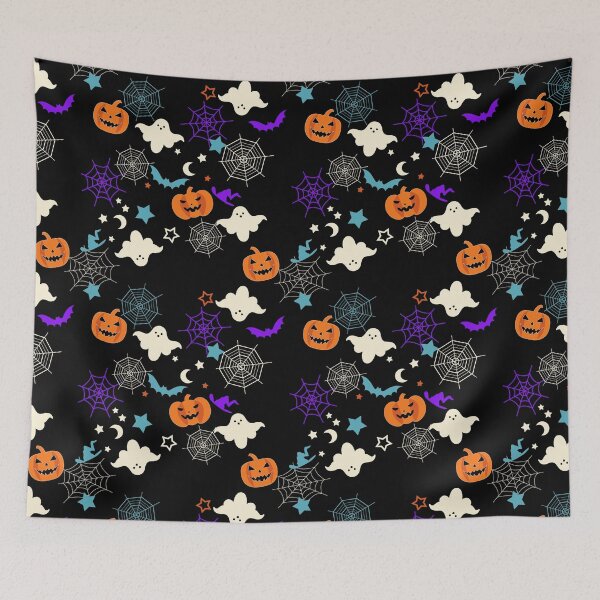 Item preview, Halloween Party Spooky Season Spider Web Ghosts Bat Pattern designed and sold by mythandframe.