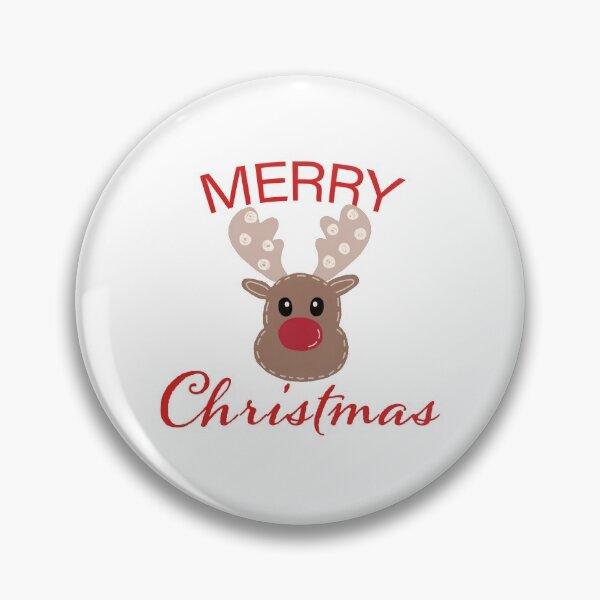 Noel Christmas Deer with Flowers Pinback Button Pin