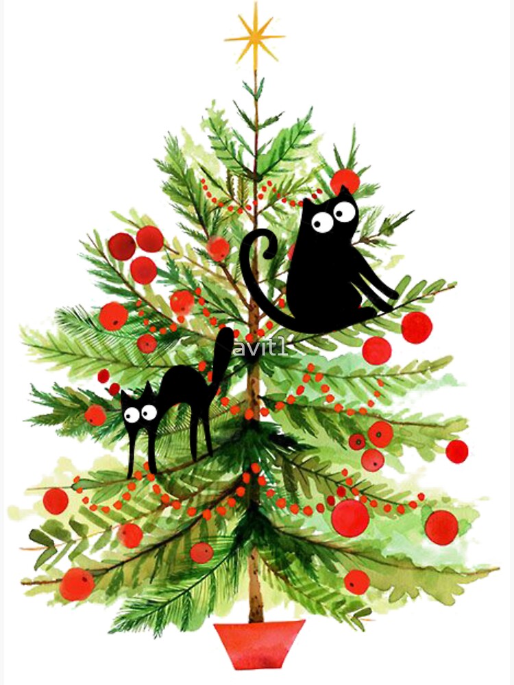 Imán for Sale con la obra «Gato en un árbol de Navidad, Tarjetas y