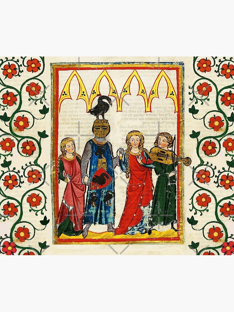 アート・デザイン・音楽 MEDIEVAL &RENAISSANCE MINIATURE PAINTING KNIGHT OF SWAN DANCING WITH BEAUTIFUL LADIES ,FIDDLE MUSIC