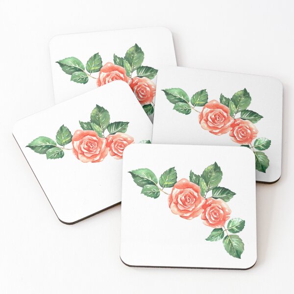 Item preview, Hand-painted orange watercolor roses with green leaves designed and sold by sentimentalica.