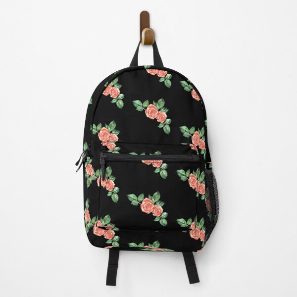 Item preview, Hand-painted orange watercolor roses with green leaves on the black background designed and sold by sentimentalica.