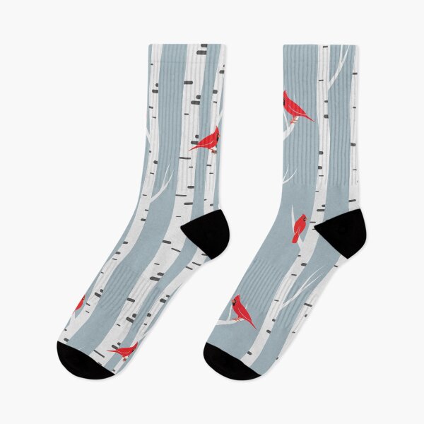 Item preview,  blue grey woodland winter bird red cardinal birch tree branches designed and sold by IamTrending.