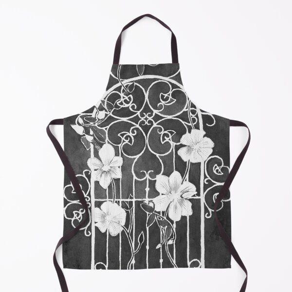 Item preview, Clematis Flower and Vine on Wrought Iron Trellis, Black and White designed and sold by The Elderberry Blossom.