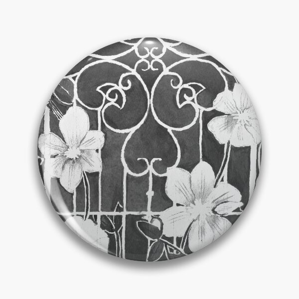 Item preview, Clematis Flower and Vine on Wrought Iron Trellis, Black and White designed and sold by The Elderberry Blossom.