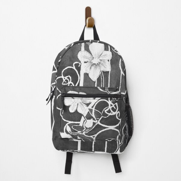 Item preview, Clematis Flower and Vine on Wrought Iron Trellis, Black and White designed and sold by The Elderberry Blossom.