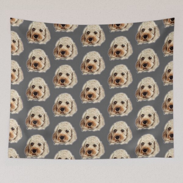 Item preview, Cavapoo dog hand painted artwork, on grey background designed and sold by Jennifer Morcom.