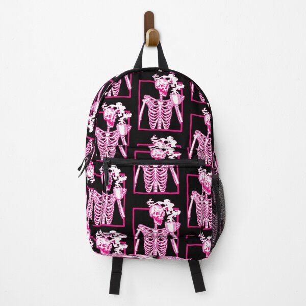 Item preview, halloween skeleton drinking coffee pink designed and sold by Gossip Rag.