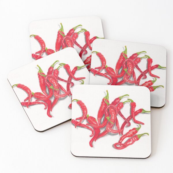 Item preview, Red Cayenne Peppers on White, Colored Pencil designed and sold by The Elderberry Blossom.