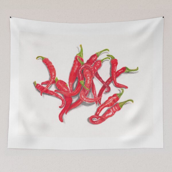 Artikelvorschau, Rote Cayenne-Paprika auf weißem, Buntstift entworfen und verkauft von The Elderberry Blossom.