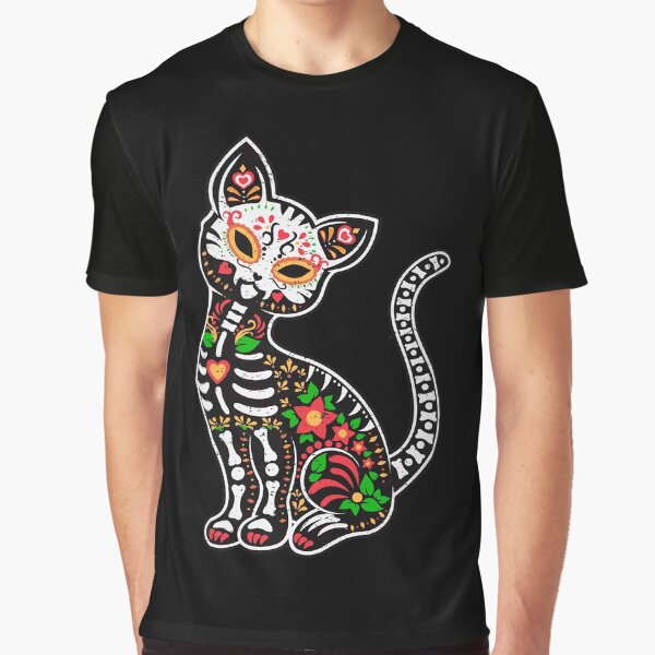 Beauty Horror cute Halloween Skeleton Retro Cat Graphic T-Shirt