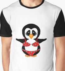 Beach Penguin in Floral Swimsuit Graphic T-Shirt