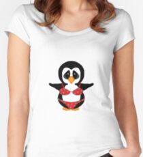 Beach Penguin in Floral Swimsuit Women's Fitted Scoop T-Shirt