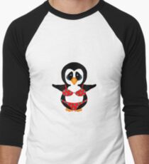 Beach Penguin in Floral Swimsuit Men's Baseball ¾ T-Shirt