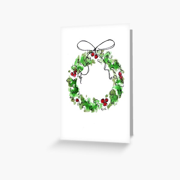 Holly Berry Wreath with Bow Greeting Card