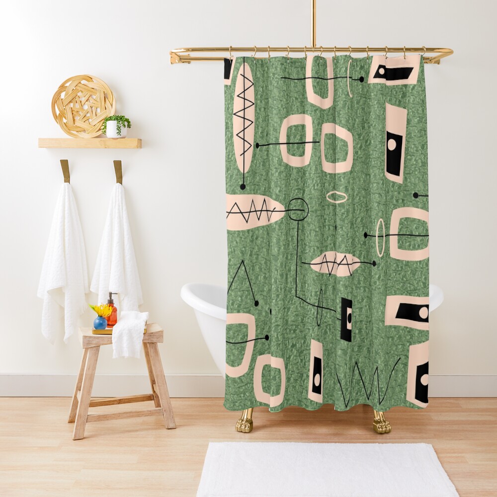 Mid Century Modern Green Abstract Shower Curtain For Sale By   Ur,shower Curtain Closed Context,square,1000x1000.1u2 