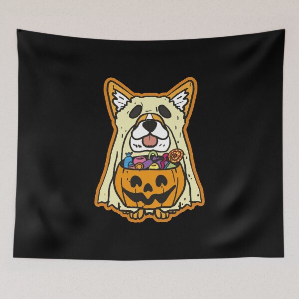 Item preview, Halloween Dog meme - Corgi Ghost with pumpkin designed and sold by tinypurpleland.
