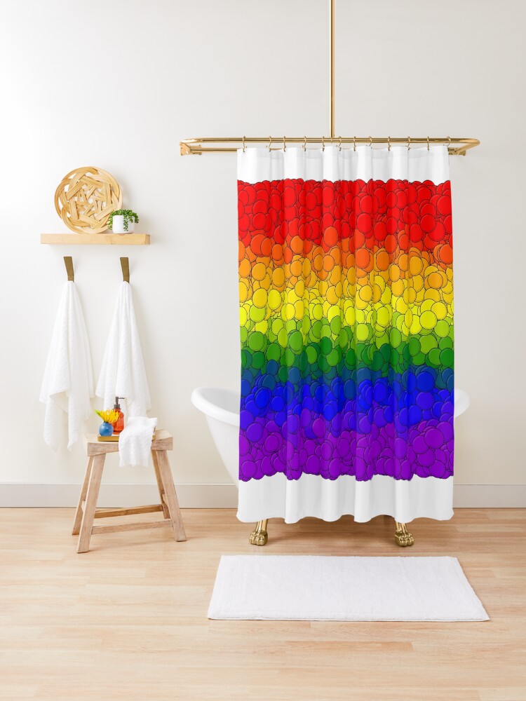Thumbnail 1 of 5, Shower Curtain, LGBTQ Pride Flag Bubbles designed and sold by MathenaArt.