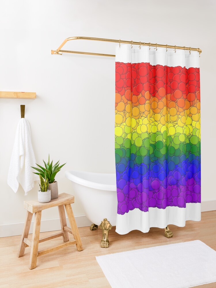 Thumbnail 3 of 5, Shower Curtain, LGBTQ Pride Flag Bubbles designed and sold by MathenaArt.